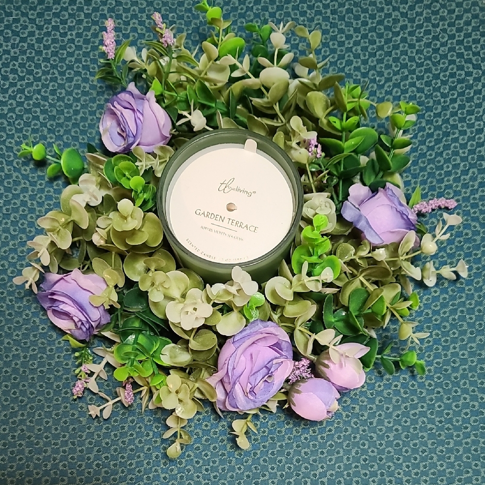 Garden Terrace Scented Candle with Purple Floral Accents